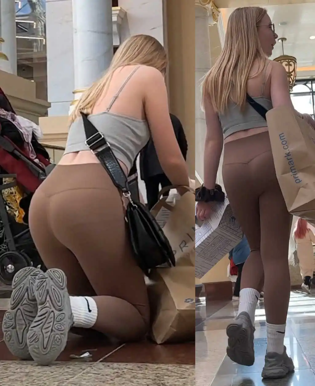 Brown leggings blonde teen creepshot
