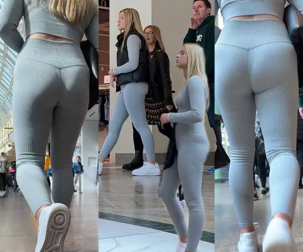 Cute blonde teen in leggings creepshot