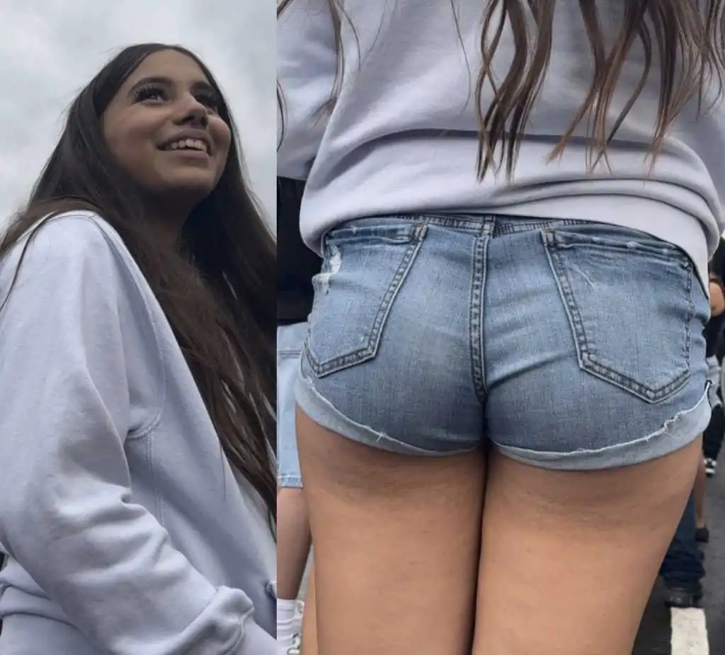 Adorable teen creepshot in denim shorts