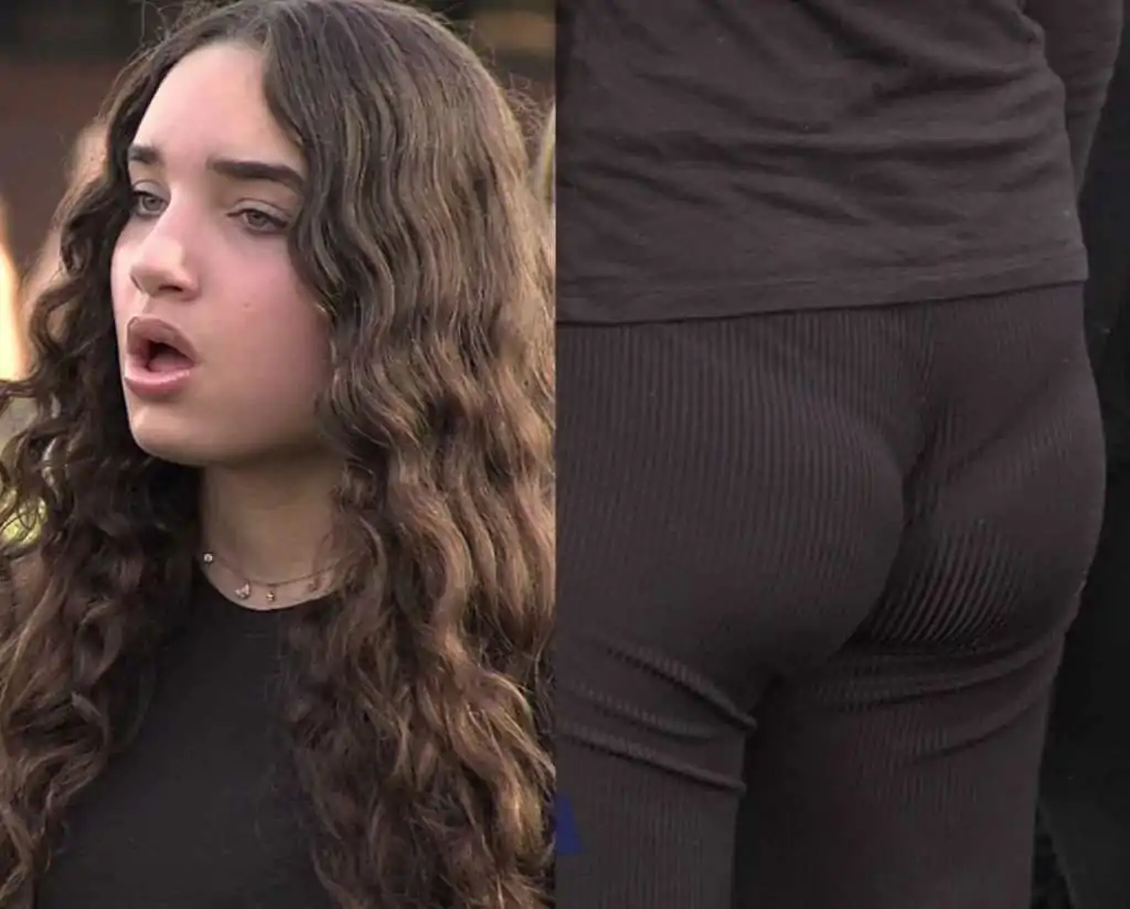 Beautiful teen in black leggings vpl creepshot