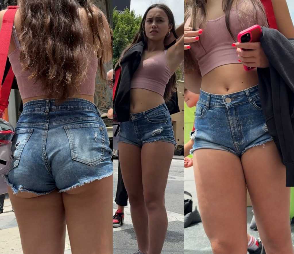 Cute face teen booty in shorts