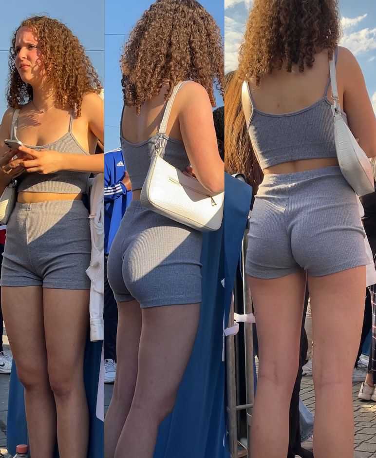 German teen in grey shorts creepshot