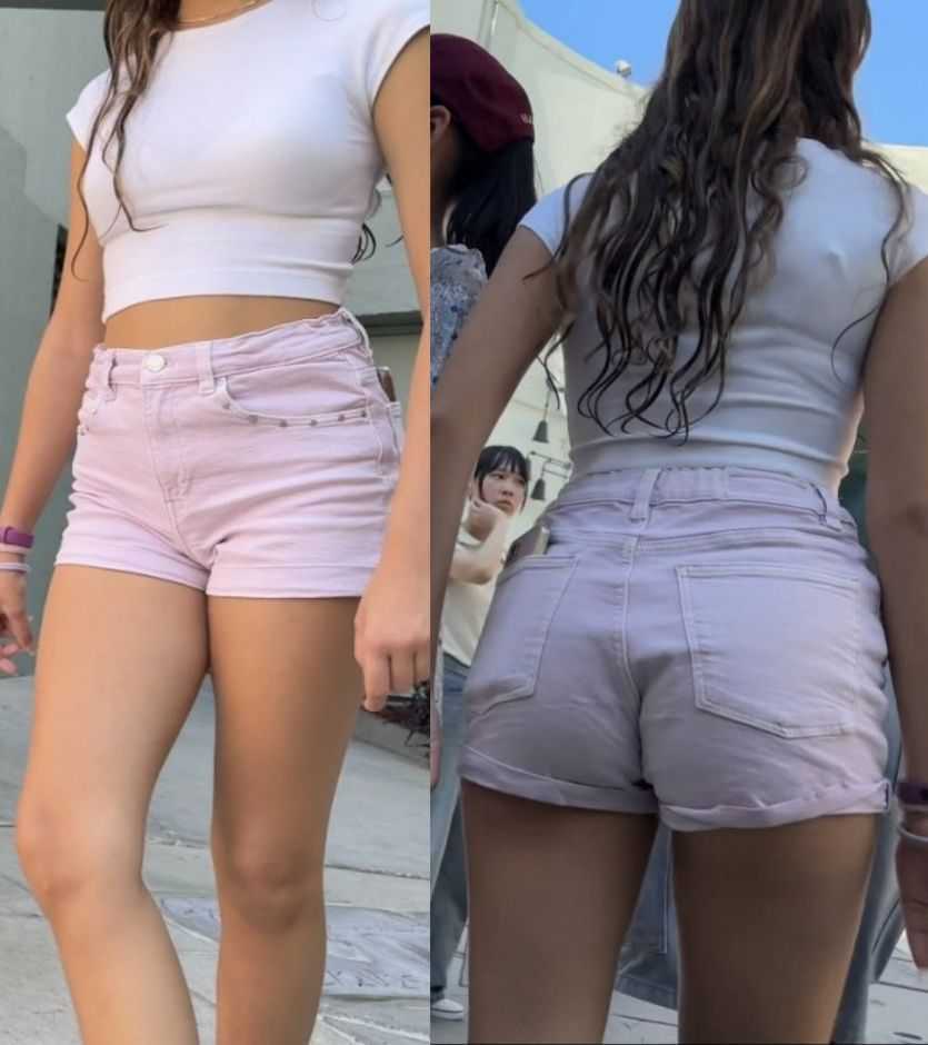 Pink shorts cute teen creepshot