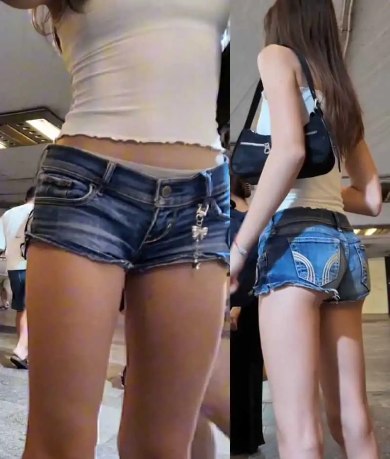 Skinny teen in denim shorts sexy body