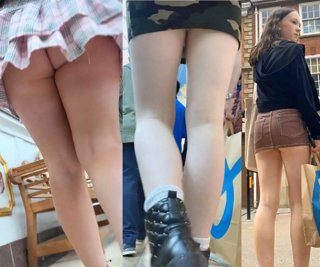 Three teens upskirted