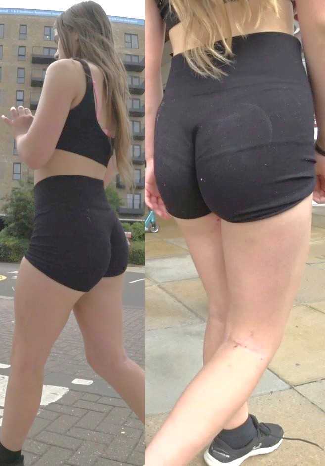Vpl black shorts candid teen