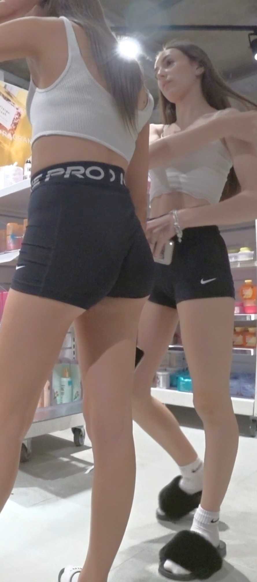 NikePro Black Shorts Candid Teen Duo