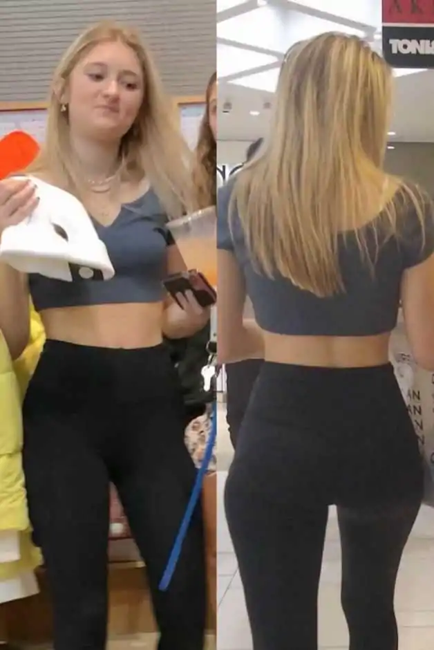Blonde Candid Teen Shopping In Leggings