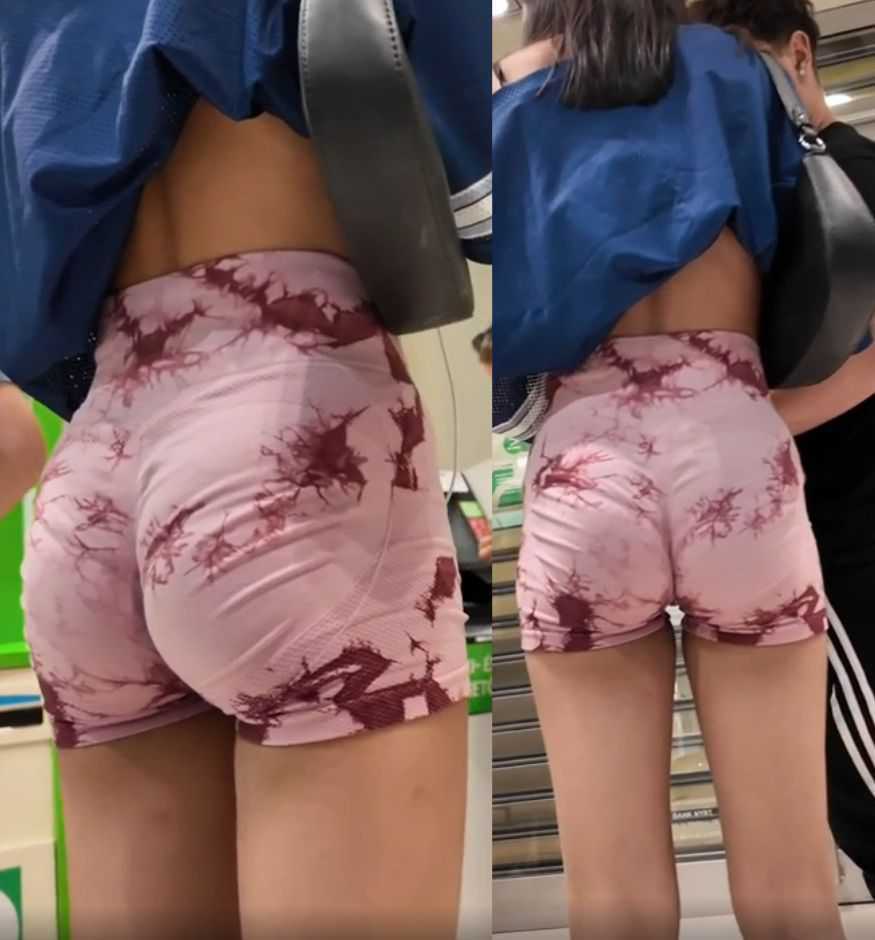 Skinny Teen In Pink Marble Shorts