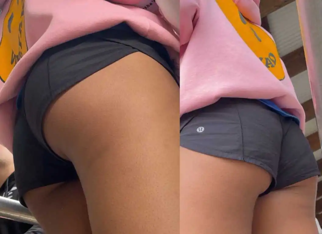 Brunette Teen In Lulu Shorts Showing Cheeks