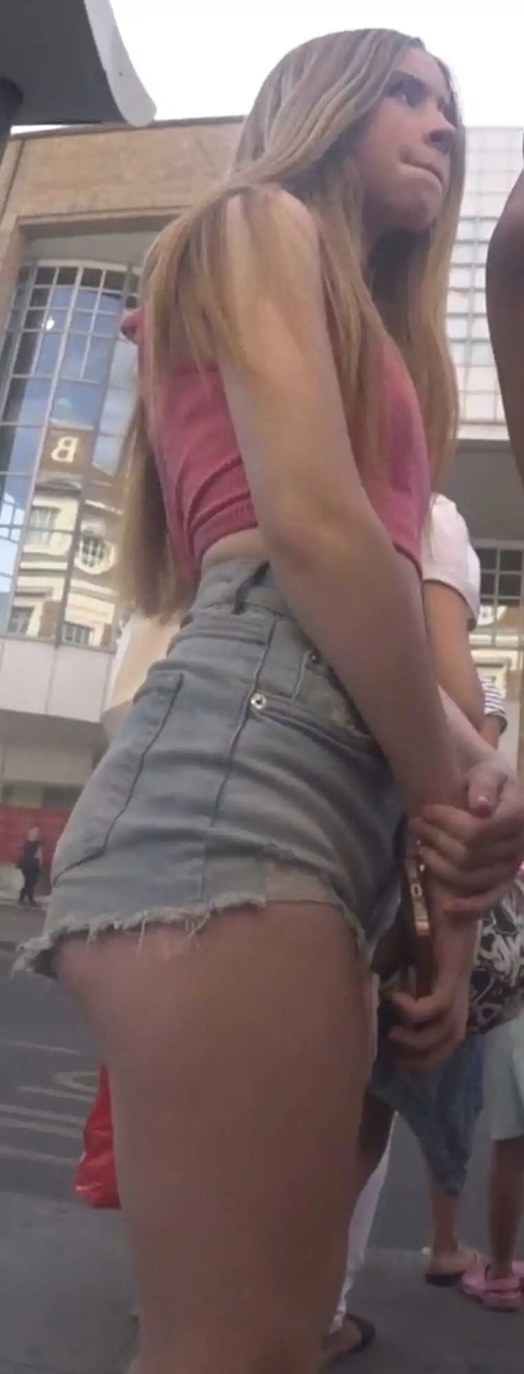 Beautiful Blonde Teen In Denim Shorts