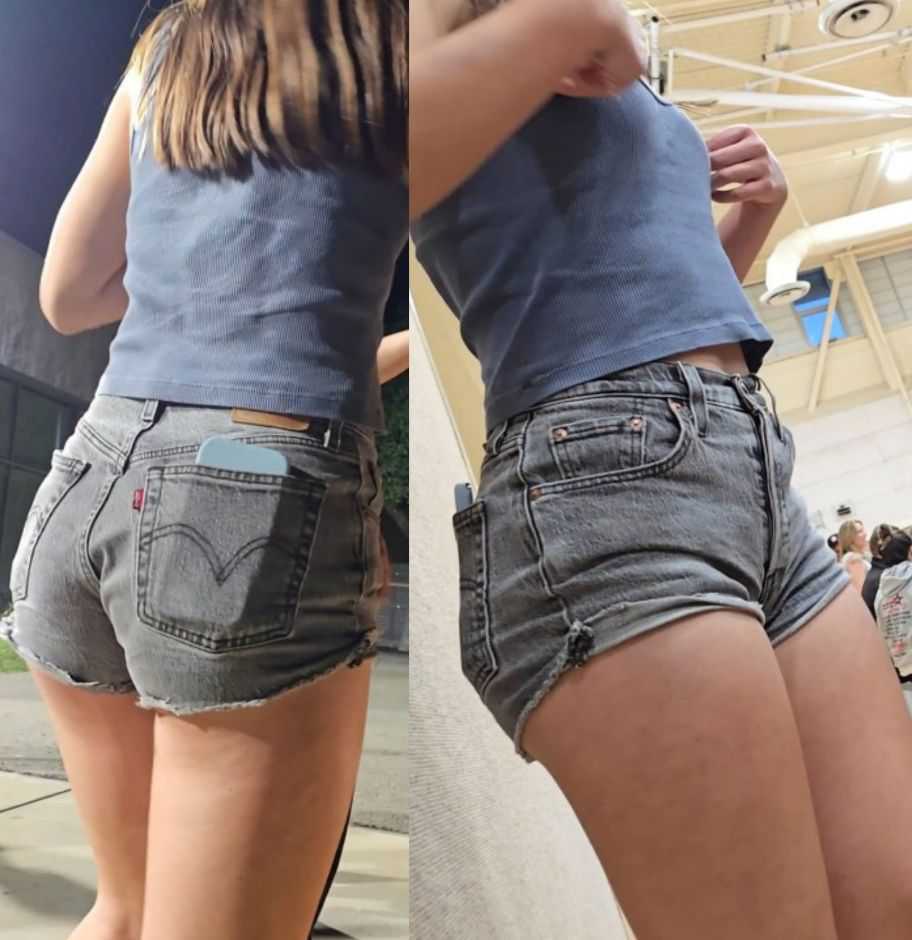 Cute Asian Teenie In Denim Shorts With Friend