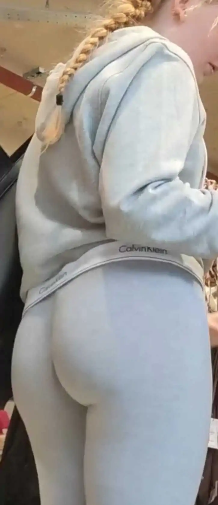 Blonde Teen In Grey Leggings Amazing Ass