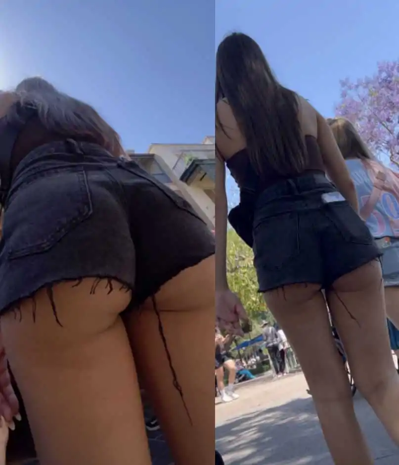 Brunette Teen Showing Cheeks