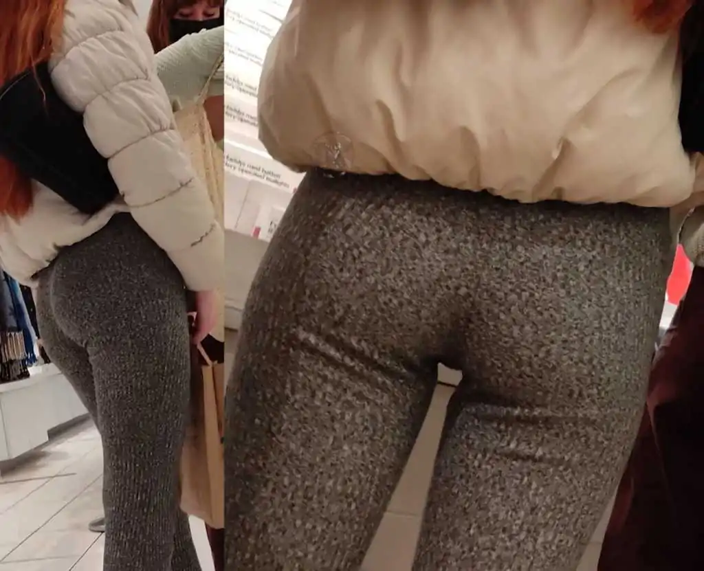 Cute Face Redhead Teenie In Grey Leggings