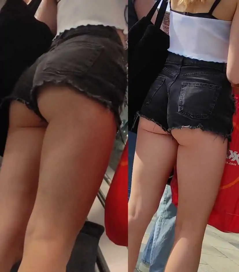 Sexy Teen In Shorts Showing Cheeks With Friend