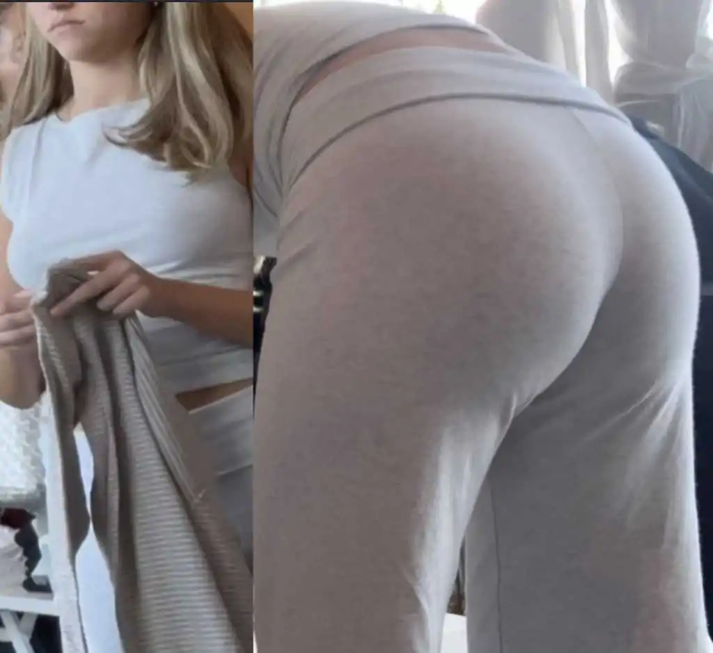 Young Employee In Grey Leggings Busted