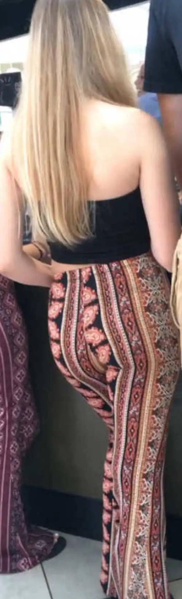Stripped Pants Candid Teen Duo