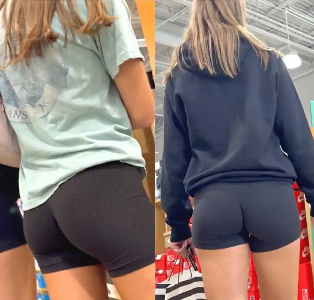 Teen Daugther Duo In Spandex Shorts Creepshot