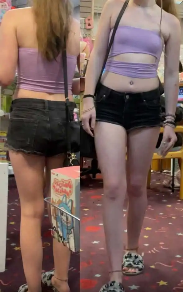 Black Denim Shorts Daugther Teen Creepshot