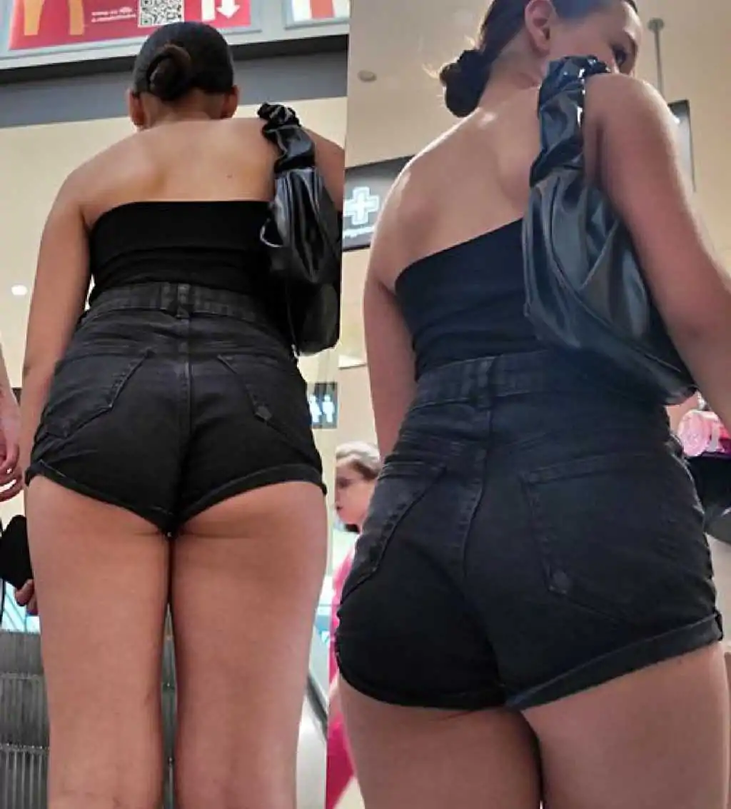 Brunette Teen In Denim Shorts With Friend