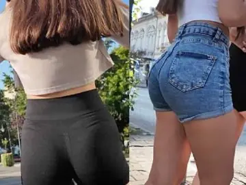 Following Teen Duo In Shorts