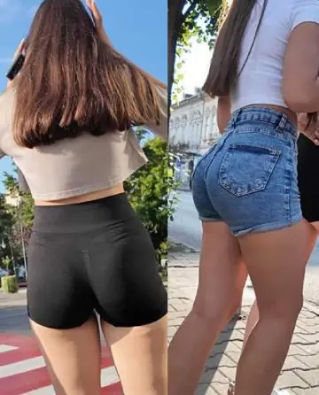 Following Teen Duo In Shorts