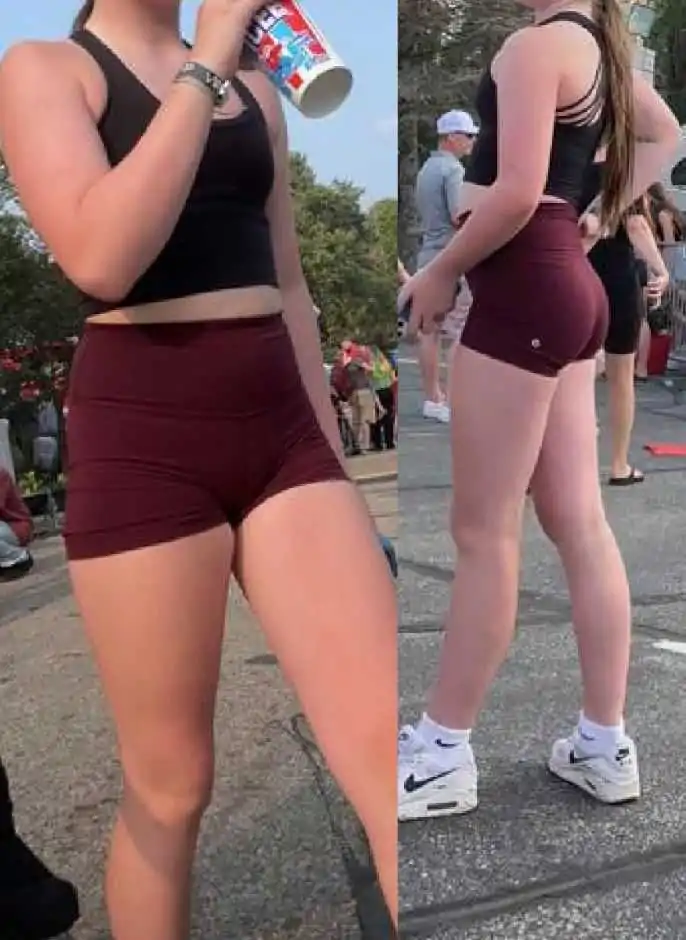 Maroon Shorts Teen Creepshot
