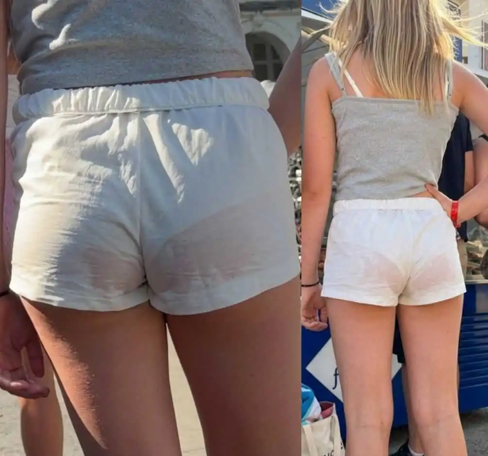 Wet Shorts Teen Creepshot VPL