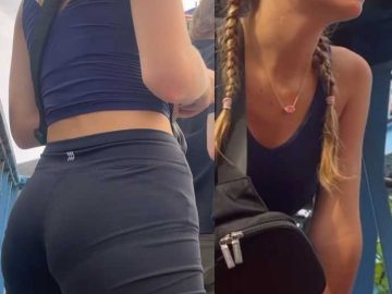 Cute Blonde Teen In Shorts With Pigtails VPL