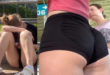 Scrunched Black Shorts Teen Creepshot