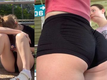 Scrunched Black Shorts Teen Creepshot